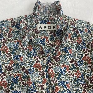 APOF Tuckernuck Top Shirt Women Sz M Floral Ruffle Neck Hem Feminine